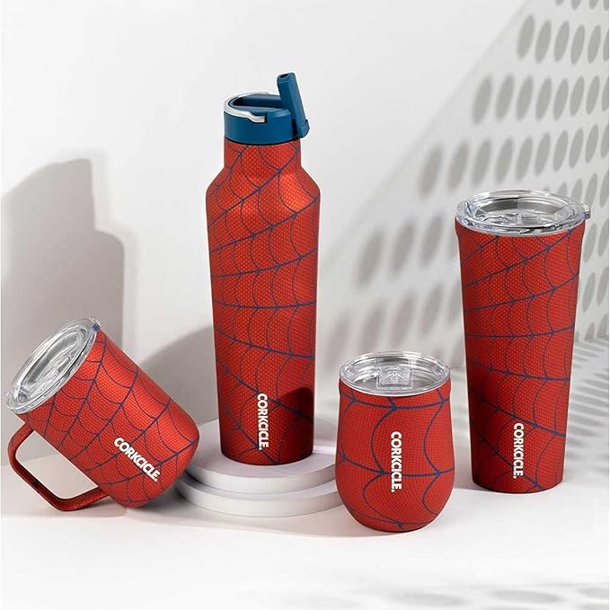 Corkcicle Stemless Insulated Wine Glass Tumbler - Keeps Beverages Cold 6 Hours & Hot 3 Hours - Stainless Steel - Easy-Grip - Summer Drinkware Gift - Keeps Drinks Ice Cold - 12 oz - Spider-Man