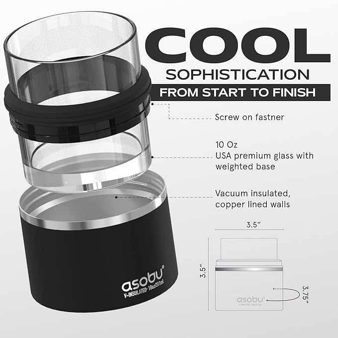 asobu Whiskey Glass with Insulated Stainless Steel Sleeve, 10.5 ounces (Smoke)