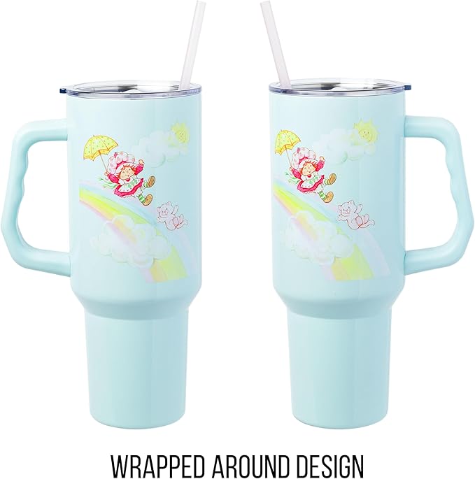 Silver Buffalo Strawberry Shortcake and Custard Stainless Steel Tumbler with Handle, Fits in Standard Cup Holder, 40 Ounces