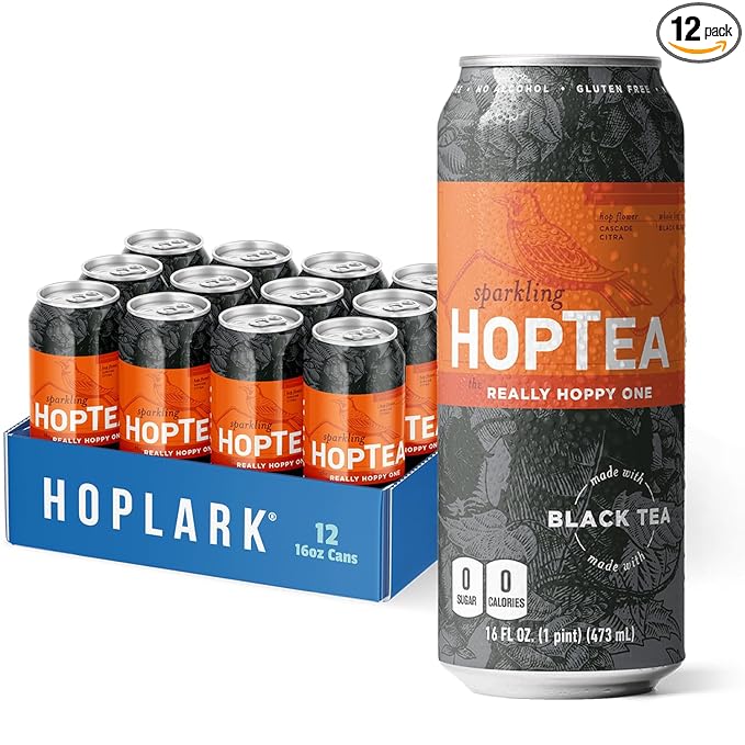 Hoplark Sparkling HopTea – Sparkling Black Tea with Simcoe and Citra Hops – Unsweetened – Zero Calorie – Caffeinated Sparkling Tea – 12 Pack 16oz Cans - The Really Hoppy One