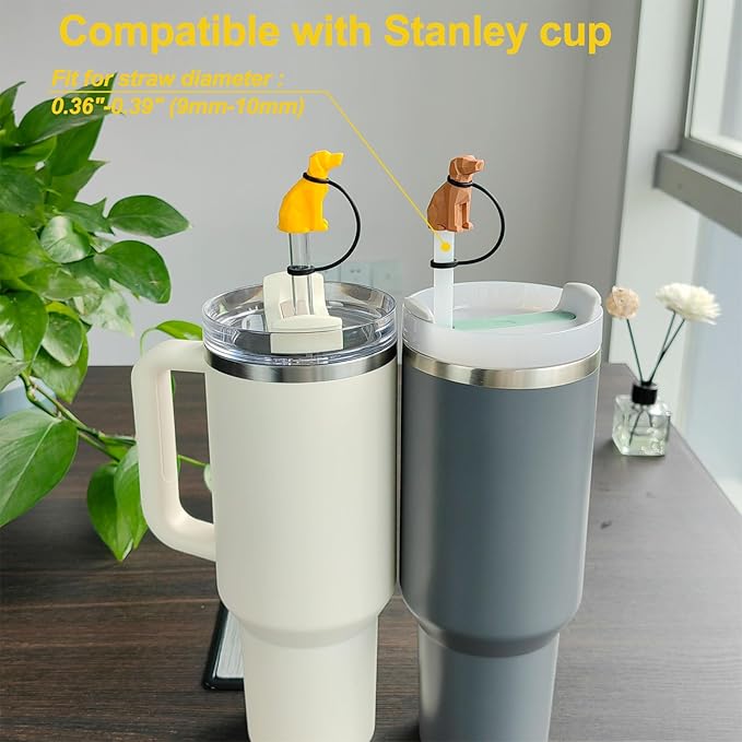 Dog Straw Cover Cap Compatible with Stanley Cup 30 40 oz, 4 Pack Cute Silicone Straw Topper, Funny Christmas Gift, Accessories for Stanley Cup Tumbler