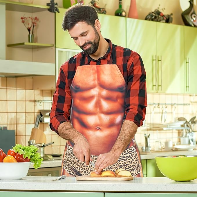 Funny Men Cooking Grilling Aprons Muscles Guy BBQ Funny Gag Gifts for Christmas, White Elephant Gift Exchange (Muscleman, One Size)