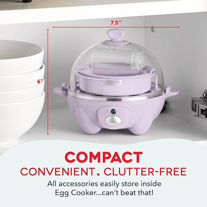 DASH Rapid Egg Cooker: 7 Egg Capacity Electric Egg Cooker for Hard Boiled Eggs, Poached Eggs, Scrambled Eggs, or Omelets with Auto Shut Off Feature - Lavender