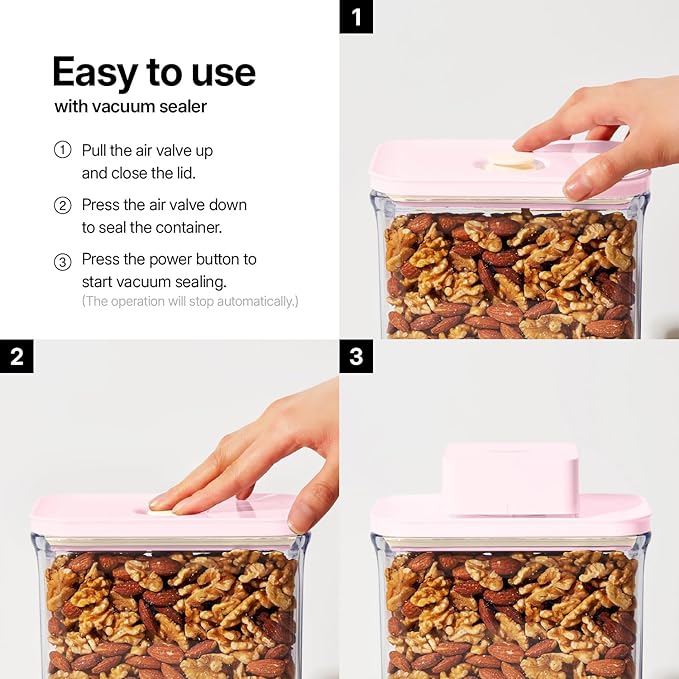 VAKUEN Premium Airtight Food Storage Containers ROSE 2.0L(2.11qt) 2P/SET, Patented Double Silicone Lining, 100% Leak Proof, BPA-FREE