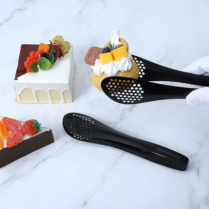 MSY BIGSUNNY Stainless Steel Buffet Tongs - Kitchen Food Tong for Cooking and Serving (Black - 9" Serving Tongs)