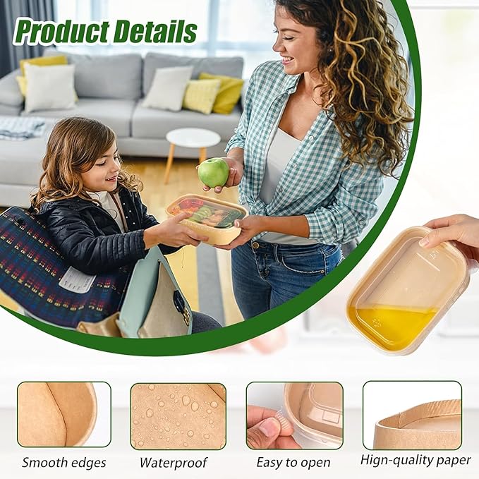 DI QIU REN 50-Pack 34oz Paper Bowls, Disposable Food Containers with Lids and Forks, Rectangular Food Prep Containers, To Go Containers, Salad Bowls Deli Container for Diet Salad, Pasta