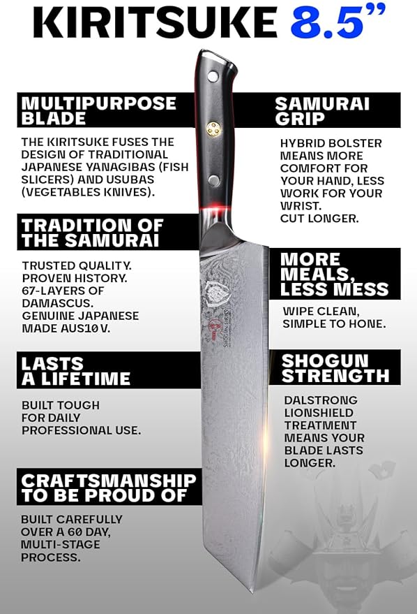 Dalstrong Kiritsuke Chef Knife - 8.5 inch - Shogun Series Elite - Damascus - Japanese AUS-10V Super Steel Kitchen Knife - Premium Black G10 Handle - Razor Sharp Knife - Chef's Knife - w/Sheath