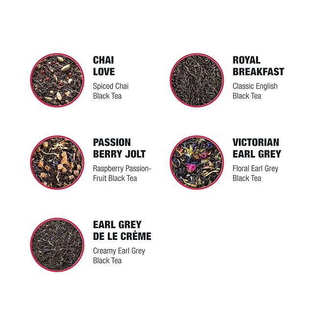 Tiesta Tea - Black Tea Gift Box, Loose Leaf, High Caffeinated Variety Pack, Make Hot & Iced, 5 Pouches of Assorted Blends with English Breakfast, Earl Grey, Chai and Passion Fruit Blend