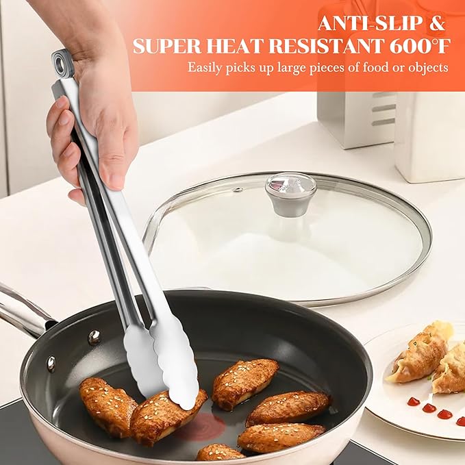 Kitchen Tongs for Cooking - 9 Inch & 12 Inch Heat Resistant Stainless Steel Metal Locking Tong, BBQ Tongs Grill Tong for Cooking, Grilling, BBQ/Barbecue, Food (9+12 inch)