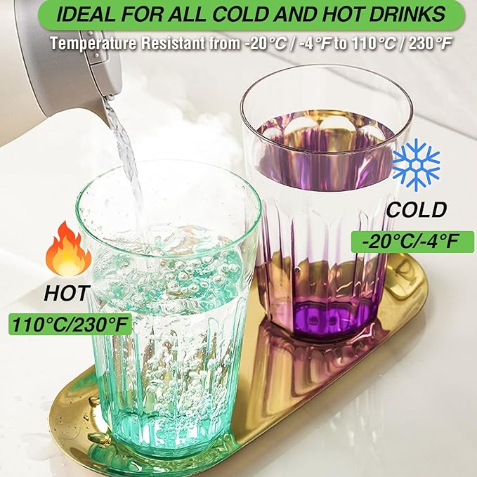 Plastic Drinking Glasses Set of 8, Plastic Cups Reusbale Tumblers for Kitchen Camping, Water Cup Set with Gradient Color, Unbreakable Bathroom Cups, BPA Free, Dishwasher Safe, 15.2oz, 4 Colors,8 Pack