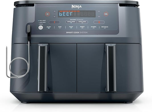 Ninja Air Fryer, Thermometer, Roast, Bake, Air Fry, Crisps, Broil, Reheats, Keep Warm, 10-in-1, Fries, Frozen Food, Veggies, and Meat, Quick Meals, Healthy Meals, Less Oil, 10 QT, Cyberspace, DZ550GY