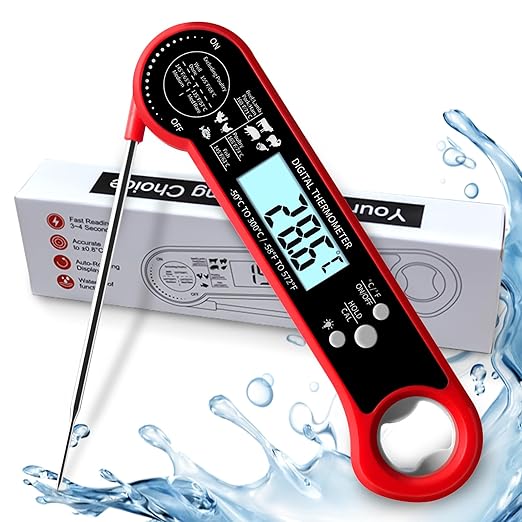 Meat Thermometer Digital with ±0.5℉ Precision, 100% Waterproof, Motion Sensing Food Thermometer for Cooking Kitchen Oven Grill Candy BBQ, Red