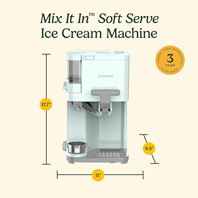 Cuisinart Soft Serve Ice Cream Machine- Mix It In Ice Cream Maker for Frozen Yogurt, Sorbet, Gelato, Drinks 1.5 Quart, (Mint Green, 1.5 Quart)