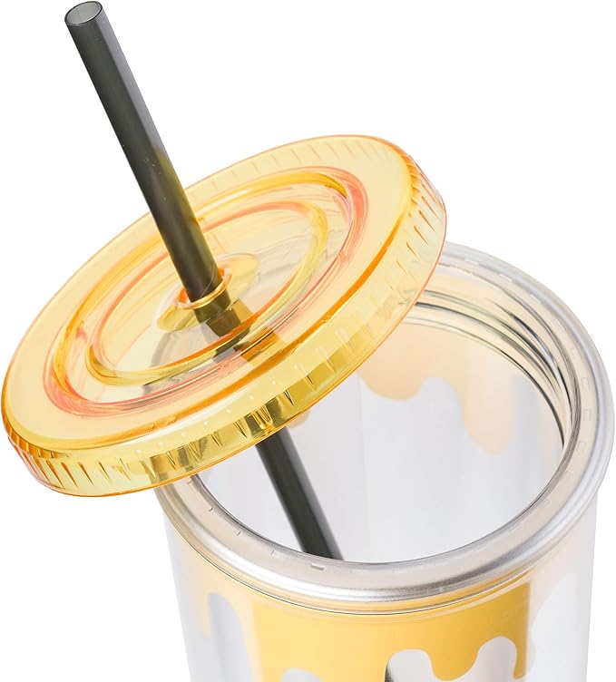 Silver Buffalo Winnie the Pooh Here for Hunny Plastic Tall Cold Cup with Lid and Straw, 20 Ounces