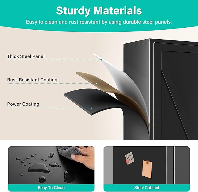 75" Tall Pantry Cabinet,Farmhouse Kitchen Pantry Storage Cabinets with 2 Doors and 4 Shelves,Black Metal Storage Cabinet,Large Cupboard for Home,Kitchen,Dining/Living Room