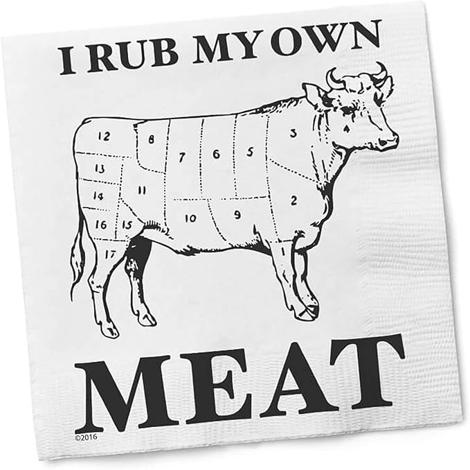 Twisted Wares - Funny Cocktail Napkins - I RUB MY OWN MEAT - Boutique Cocktail Napkins - Perfect for any Celebrations 5"X5" (20 Pack)