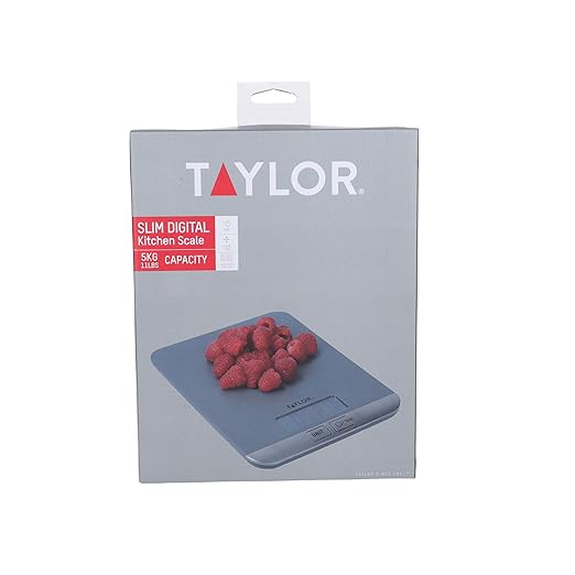 Taylor Slim Digital Kitchen Scale, Compact Food Scale, Highly Accurate Digital Food Scale, Weights 5kg, Grey, Gift Boxed