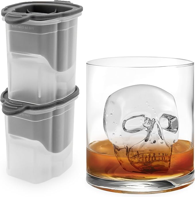 Tovolo Skull Shaped Ice Molds, Set of 2 - Large Skull Ice Mold Gift - Unique Ice Mold Chills Drinks - Odor-Free Freezer Storage, Dishwasher-Safe