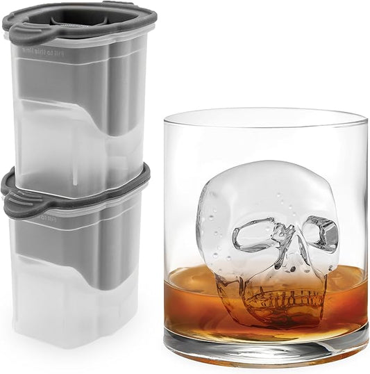 Tovolo Skull Shaped Ice Molds, Set of 2 - Large Skull Ice Mold Gift - Unique Ice Mold Chills Drinks - Odor-Free Freezer Storage, Dishwasher-Safe