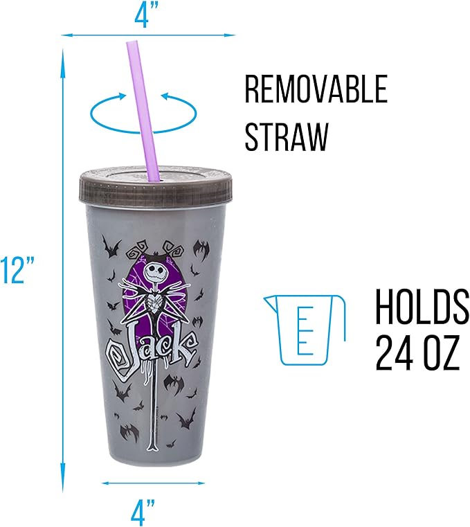 Silver Buffalo Disney Nightmare Before Christmas Character Grid 4 Pack Color Change Plastic Tumbler, 24 Ounces