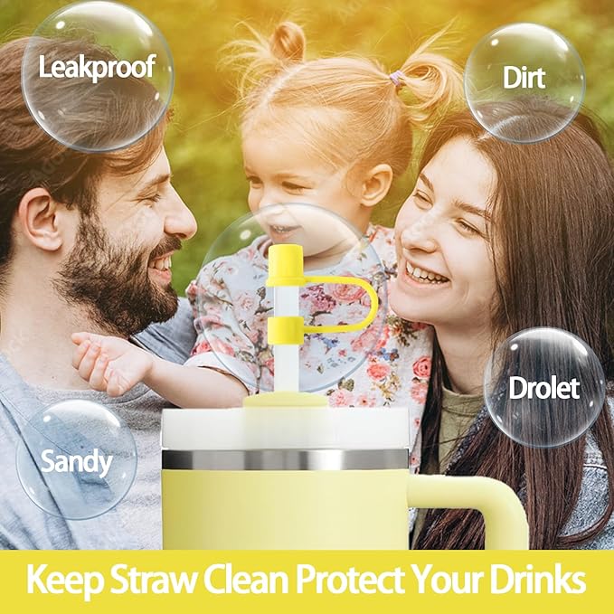 6PCS Silicone Straw Covers Cap Compatible with Stanley Cup 30-40 oz Tumbler with Handle 10mm Straw Toppers Reusable Straw Cover for Stanley Cup Accessories （Yellow）