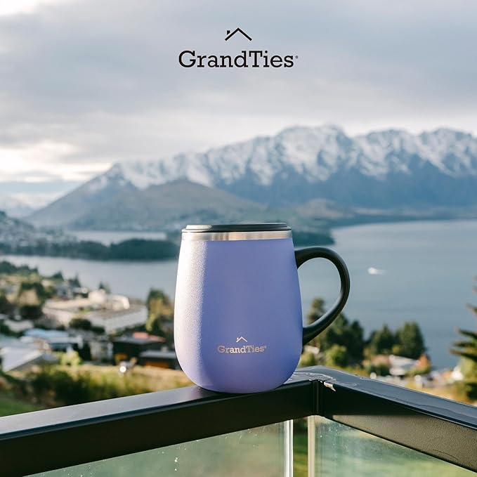 GRANDTIES Insulated Coffee Mug with Handle - Sliding Lid for Splash-Proof 16oz Wine-Glass Shape Thermal Tumbler with Double Walled Vacuum Stainless Steel to Keeps Beverages Hot or Cold-Periwinkle