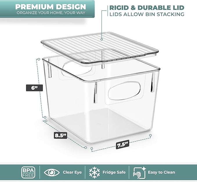 Sorbus Medium Plastic Storage Bins with Lids - Kitchen, Pantry, Refrigerator Organizer Bins - Clear, 2 Pack
