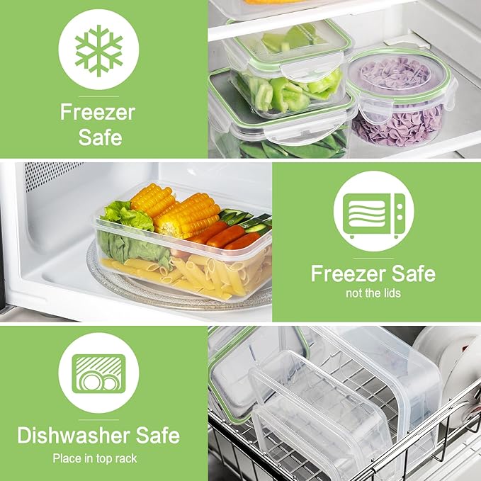 HOMBERKING 40 Pieces Food Storage Containers Set with Snap Lids (20 Lids + 20 Containers), Meal Prep Airtight Plastic Containers, BPA-Free Lunch Box for Kitchen, Pantry, Home, Green