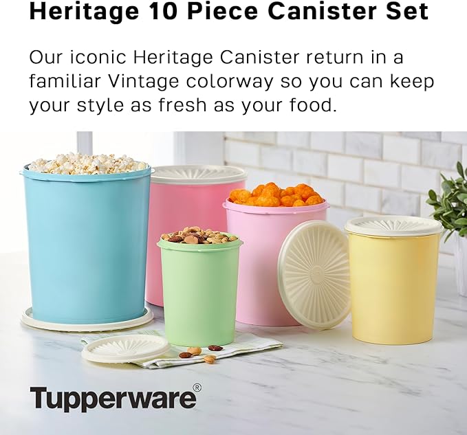 Tupperware Heritage Collection 10 Piece Nested Canister Set in Vintage Colors, Dishwasher Safe and BPA Free (5 Containers, 5 Lids)