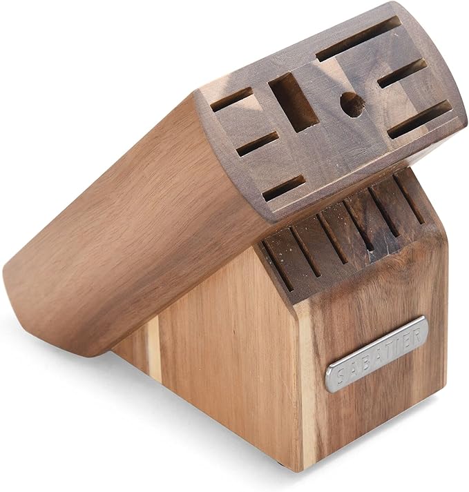 Sabatier 15-Piece Forged Triple Rivet Knife Block Set, High-Carbon Stainless Steel Kitchen Knives, Razor-Sharp Knife set with Acacia Wood Block, White Handles