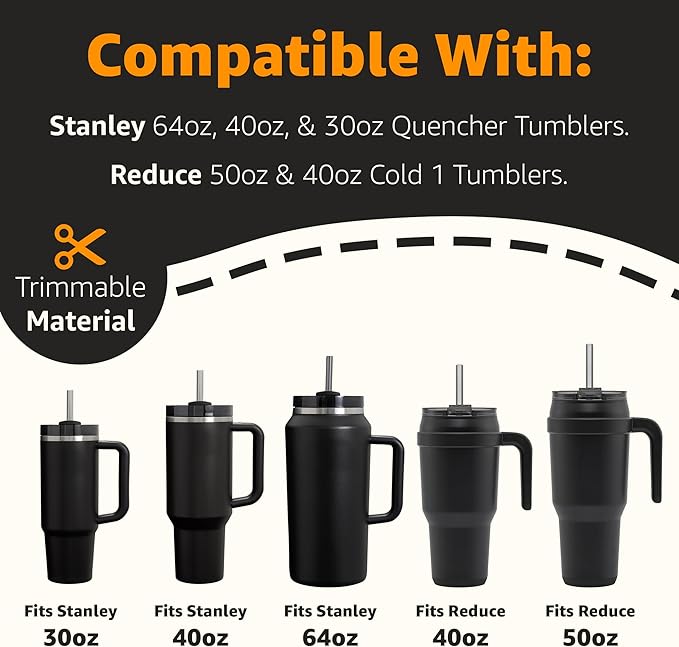 Jmoe USA 12" Replacement Straws for Stanley 40oz & 30oz Tumblers | Fits Reduce 50 oz & 40 oz Cold1 Tumblers | 6-Pack of Reusable Plastic Straws With Cleaning Brush | Food Grade & BPA Free (White)