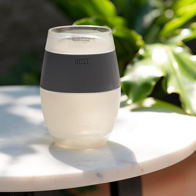 HOST Freeze Wine Glasses with Lids, Insulated Cooling Cups with Freezing Gel, Wine Tumbler Gifts for Women, Freezable Tumblers for Cocktails, Outdoor Party, and Home Bar Gifts, 8.5 oz Set of 2, Gray