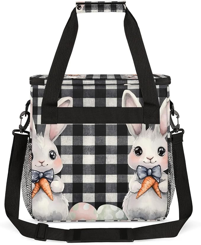 Easter Bunny Black And White Checkered Coffee Maker Carring Bag, Large - Image 5