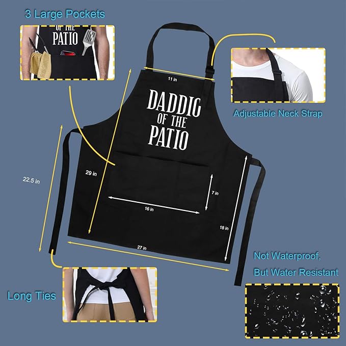 Miracu Grill Apron for Daddy, Daddio of The Patio, Dad Gifts from Daughter Son - Funny Fathers Christmas, Birthday Gifts for Dad, Best Step Daddy, Father in Law - Papa Aprons for Grilling BBQ Cooking