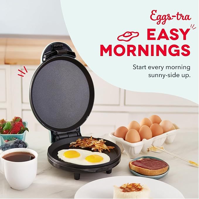 DASH 8” Express Electric Round Griddle for for Pancakes, Cookies, Burgers, Quesadillas, Eggs & other on the go Breakfast, Lunch & Snacks - Aqua