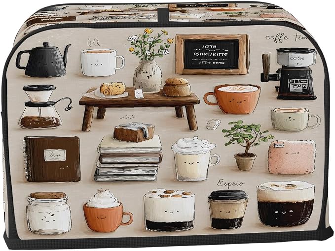 Floral Food Coffee Pattern Toaster Cover 4 Slice Wide Slot Washable Appliance - Image 2