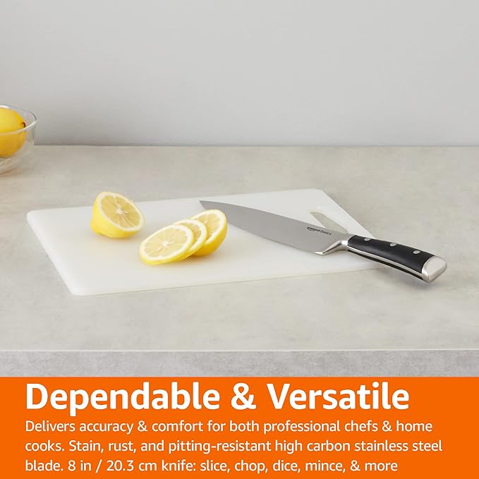 Amazon Basics Classic 8-inch Full Tang Stainless Steel Chef's Knife with Three Rivets, Silver