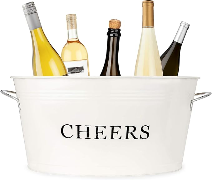 Twine Rustic Farmhouse Decor Galvanized Tubs for Drinks, Beverage Tub, Drink Buckets for Parties, Metal Tub, Beer Buckets, Cream, 6.3 Gallons Set of 1