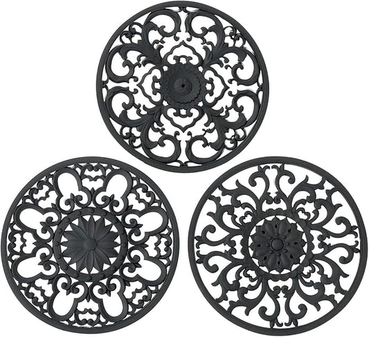 Extra Thick Silicone Trivet Mat for Hot Dishes, Hot Pots and Pans, Pot Holder, Hot Pad to Portect Your Table and Countertop, Kitchen Decor and Accessories,Black,Set of 3