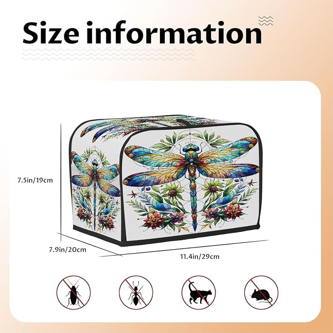 Animal Dragonfly Flower Toaster Cover 2 Slice Wide Slot Washable Appliance - Image 5