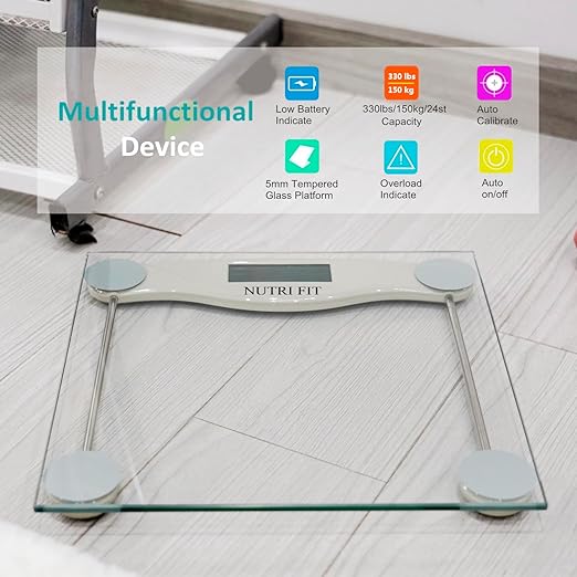 Bathroom Scale for Body Weight, NUTRI FIT Digital Weighing Scale Accurate Electric Weight Loss Watcher Scale, 330 lb Capacity, Step on Technology with AAA Batteries, Birthday Gifts