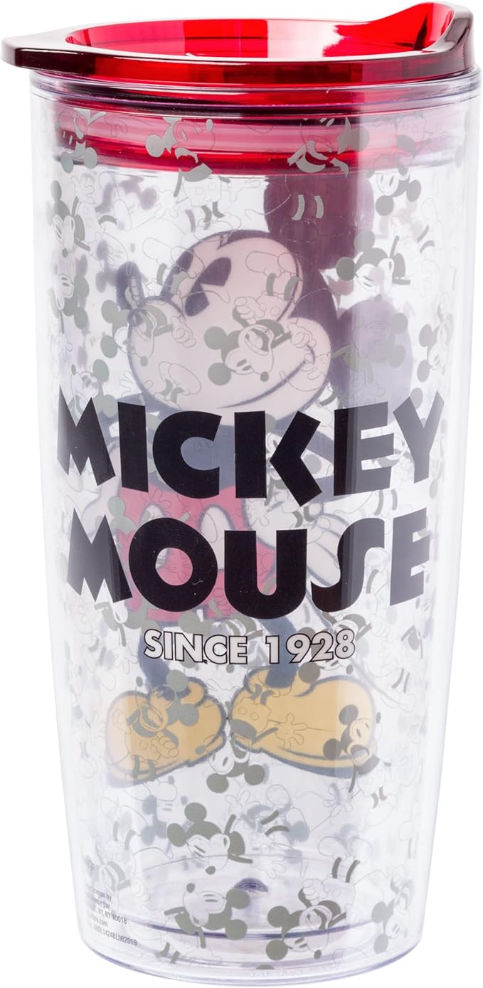 Silver Buffalo Disney Vintage Mickey Mouse Since 1928 Double Wall Travel Tumbler with Slide Close Lid, 20 Ounces