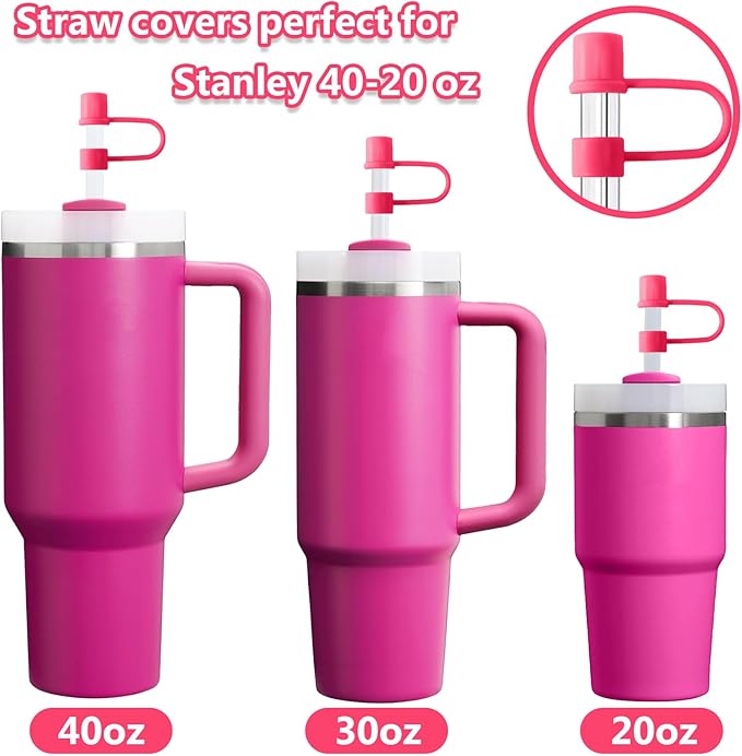 6PCS Silicone Straw Covers Cap Compatible with Stanley Cup 30-40 oz Tumbler with Handle 10mm Straw Toppers Reusable Straw Cover for Stanley Cup Accessories （Rose Red）
