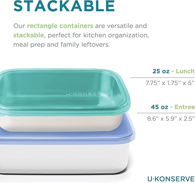 U Konserve Stainless Steel Rectangle Food Storage Bento Box Container, Leak Proof Silicone Lid Dishwasher Safe - Plastic Free, (45oz Island Teal)