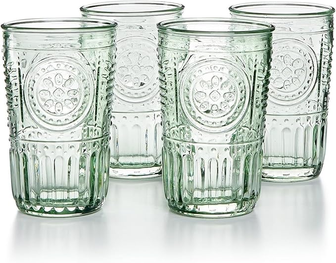 Bormioli Rocco Romantic Set Of 4 Tumbler Glasses, 11.5 Oz. Colored Crystal Glass, Pastel Green, Made In Italy.