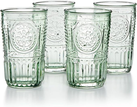 Bormioli Rocco Romantic Set Of 4 Tumbler Glasses, 11.5 Oz. Colored Crystal Glass, Pastel Green, Made In Italy.