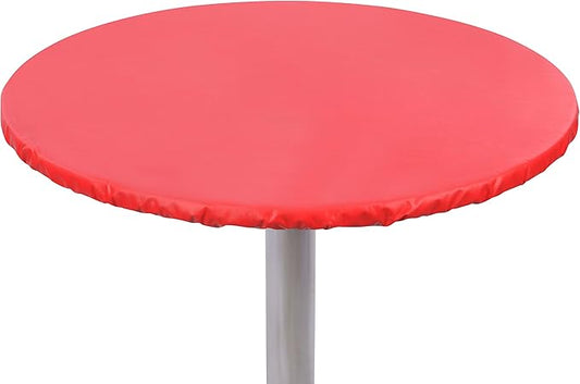 Yourtablecloth Heavy Duty Vinyl Round Fitted Tablecloth (Table Cover) with Flannel Backing Vibrant Colors Elasticized Tablecloth Great for Indoor and Outdoor Dining and Playing Cards 48” Ruby Red