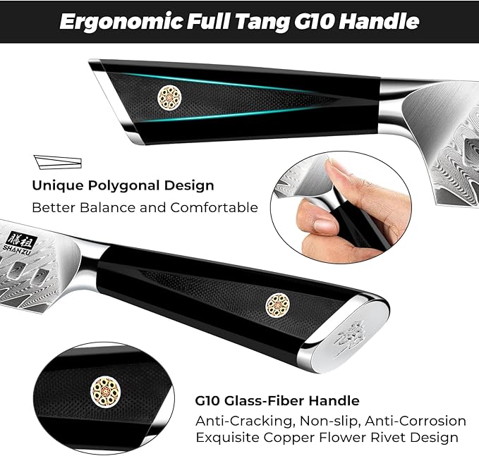 SHAN ZU Personalized Damascus Chef Knife 7 Inch, 67 Layers Damascus Steel 10Cr15CoMoV Sharp Kitchen Knife, Customized Gift for Father's Day, Mother's Day, Halloween, Christmas, Birthday, Wedding