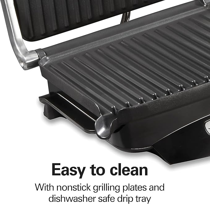 Hamilton Beach Steak Lover's Electric Indoor Searing Grill, Nonstick 100 Square, Stainless Steel (25331), Black and Stainless, Medium