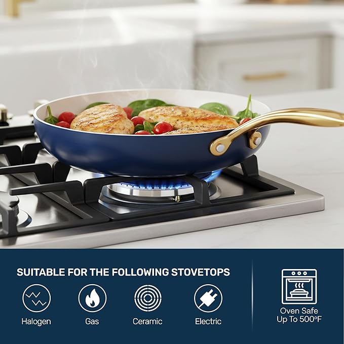 Gotham Steel 12 Pc Ceramic Cookware Set Nonstick, Ceramic Pots and Pans Set Non Stick with Steamer for Cooking, Non Toxic PFOA PFOS Free, Premium Stay Cool Handles, Oven & Dishwasher Safe